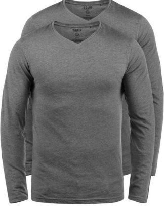 Solid V-Shirt "Basil" Langarmshirts im 2er-Pack
