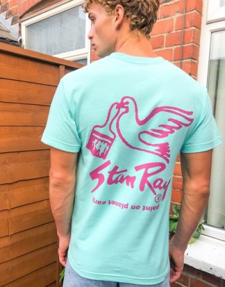 Stan Ray - Grünes T-Shirt mit Taubenaufdruck hinten