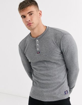 Superdry - Heritage - Graues, langärmliges Grandad-T-Shirt