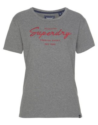 Superdry T-Shirt "Alice" in Melange mit frontaler Logostickerei