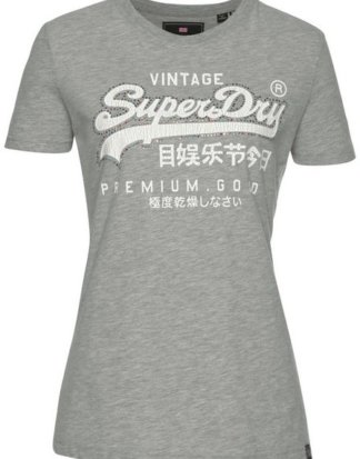 Superdry T-Shirt "PREMIUM GOODS RHINESTONE CRACK ENTRY TEE" mit bunten Glitzersteinen
