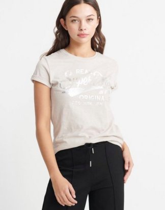 Superdry T-Shirt "RO TEXT INFILL ENTRY TEE" mit silberglänzendem Logo