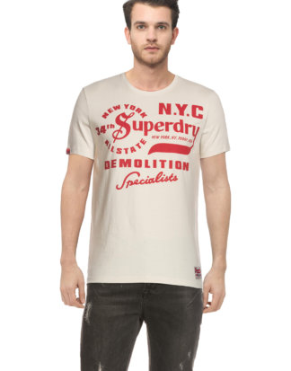 Superdry T-Shirt, Rundhals, gerader Schnitt beige