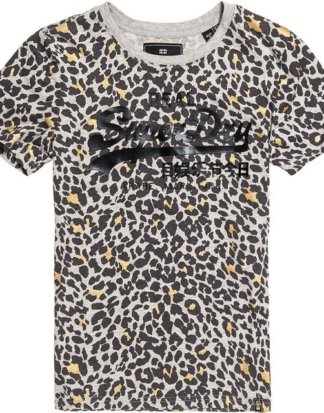 Superdry T-Shirt "V LOGO ANIMAL AOP ENTRY TEE" mit trendy Leo-Alloverprint und goldfarbenen Details