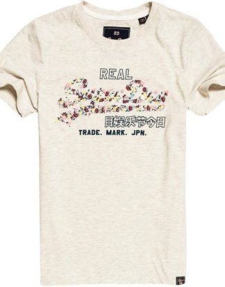 Superdry T-Shirt "V LOGO FLORAL INFILL ENTRY TEE" mit floralem Markenschriftzug