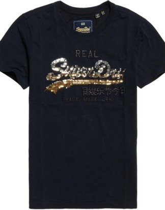 Superdry T-Shirt "V LOGO OMBRE SEQUIN ENTRY TEE" mit Pailletten-Logo