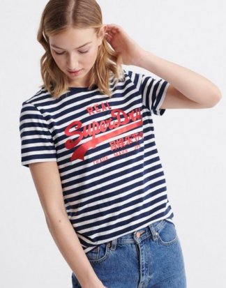 Superdry T-Shirt "VL SATIN STRIPE ENTRY TEE" mit glänzendem Logo