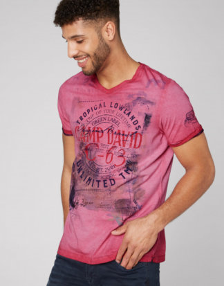 T-Shirt Oil Dyed mit V-Neck und Photoprint Farbe : berbere red , Größe: L