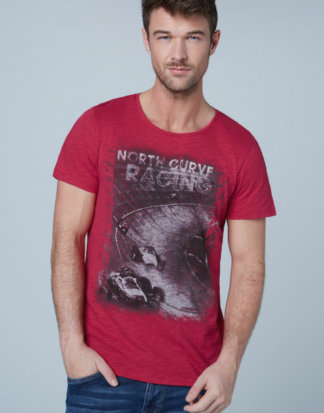 T-Shirt aus Flammgarn mit Used Print Farbe : cardinal , Größe: L