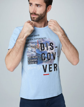 T-Shirt aus Slub Jersey mit Foto-Print Farbe : summer blue , Größe: L