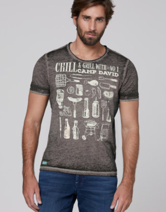 T-Shirt mit Ausbrennern und Used Print Farbe : coal black , Größe: L