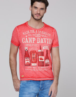 T-Shirt mit Ausbrennern und Used Print Farbe : fire red , Größe: L