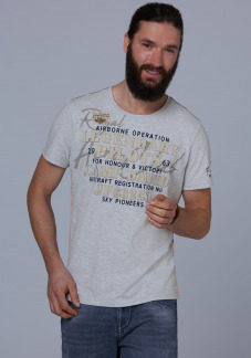 T-Shirt mit Canvas-Applikationen Farbe : white melange , Größe: L