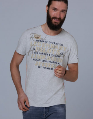 T-Shirt mit Canvas-Applikationen Farbe : white melange , Größe: L