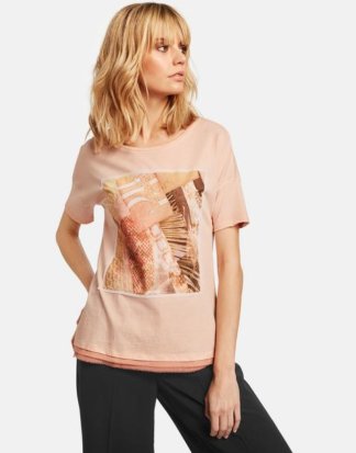 T-Shirt mit Chiffon-Applikation Orange XXS