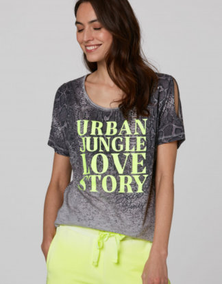 T-Shirt mit Cut Outs und Caviar Print Farbe : light grey , Größe: L