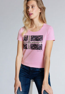 T-Shirt mit Flag Artwork aus Pailletten Farbe : candy rose , Größe: L