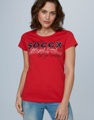 T-Shirt mit Glitter Print Farbe : royal red , Größe: L