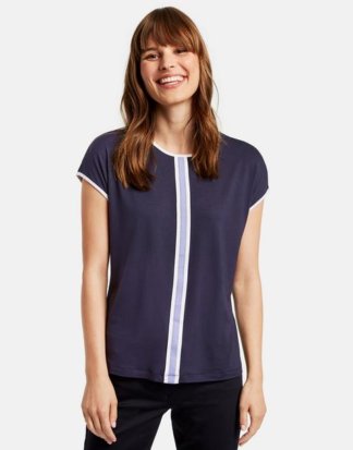 T-Shirt mit Kontrast-Tape Blau XXS
