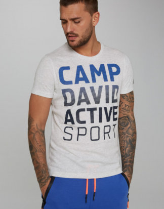 T-Shirt mit Logo Artwork Farbe : white melange , Größe: S