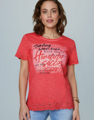 T-Shirt mit Print und Lochstickerei Farbe : red summer , Größe: L