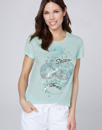 T-Shirt mit Rundhalsausschnitt und Artwork Farbe : bright mint , Größe: L