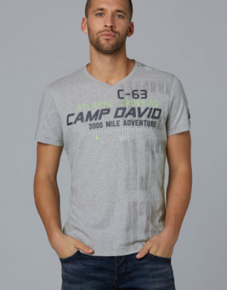 T-Shirt mit V-Ausschnitt und Puff Prints Farbe : grey melange , Größe: L