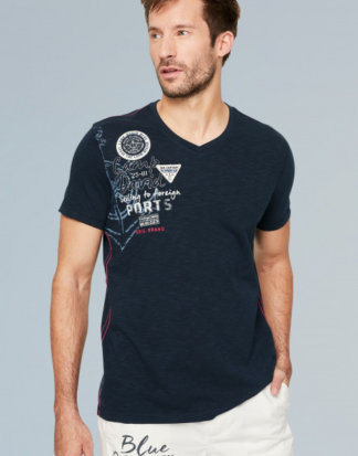 T-Shirt mit V-Neck und Rücken-Artwork Farbe : blue navy , Größe: L