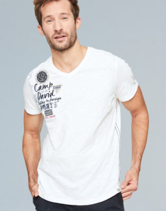 T-Shirt mit V-Neck und Rücken-Artwork Farbe : light ivory , Größe: L