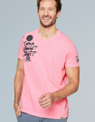 T-Shirt mit V-Neck und Rücken-Artwork Farbe : neon pink , Größe: L