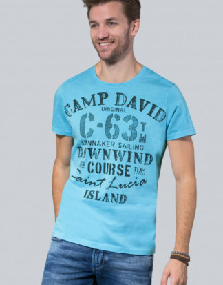 T-Shirt mit Vintage Print Farbe : summer aqua , Größe: L