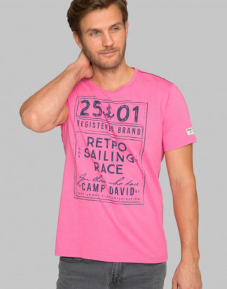 T-Shirt mit großem Used Print Farbe : deep pink , Größe: L
