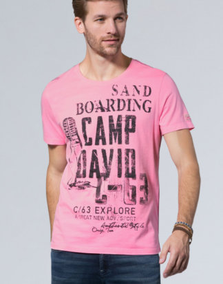 T-Shirt mit großem Used Print Farbe : neon pink , Größe: L