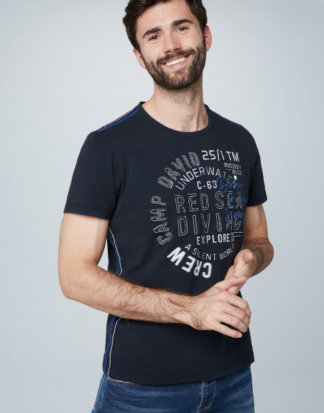 T-Shirt mit großen Label-Applikationen Farbe : deep sea , Größe: L