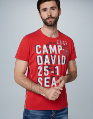 T-Shirt mit großen Label-Applikationen Farbe : royal red , Größe: L