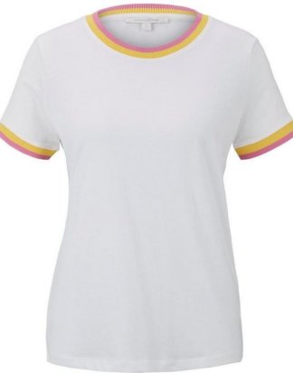 TOM TAILOR Denim T-Shirt mit kontrastfarbener Auschnitt- und Ärmelkante