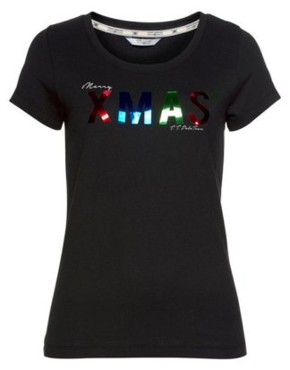 TOM TAILOR Polo Team T-Shirt mit glänzendem Foliendruck im Christmas-Look