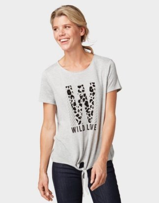 TOM TAILOR T-Shirt "T-Shirt mit Print und Knoten-Detail"