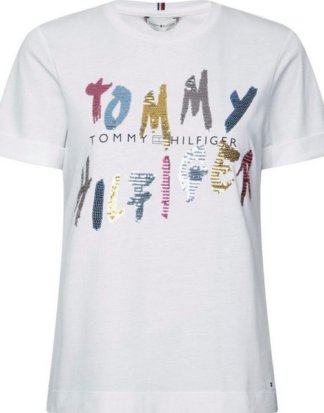 TOMMY HILFIGER T-Shirt "ROXY C-NK TEE SS" mit Tommy Hilfiger Logo-Schriftzug aus Pailetten & Stickerei