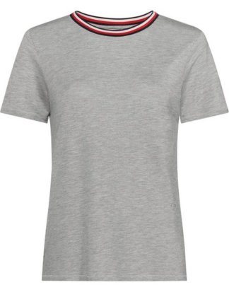TOMMY HILFIGER T-Shirt mit Rippbündchen am Ausschnitt mit Kontrast Tommy-Streifen