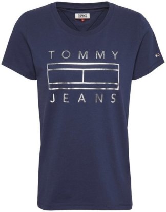 TOMMY JEANS T-Shirt "TJW METALLIC LOGO TEE" mit metalicfarbenen Tommy Jeans Logo-Print