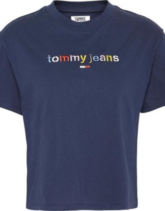 TOMMY JEANS T-Shirt "TJW MULTICOLOR LOGO TEE" mit gesticktem Tommy Jeans Schriftzug in Blockfarben