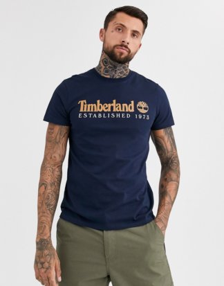 Timberland - Marineblaues T-Shirt mit Vintage-Logo auf der Brust-Navy
