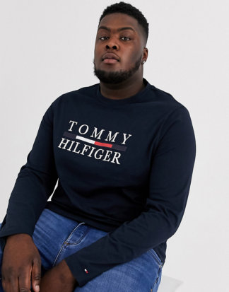 Tommy Hilfiger - Big & Tall - Langärmeliges T-Shirt mit Logo in Navy