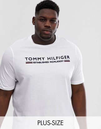Tommy Hilfiger - Big & Tall - Weißes T-Shirt mit beflocktem Logostreifen