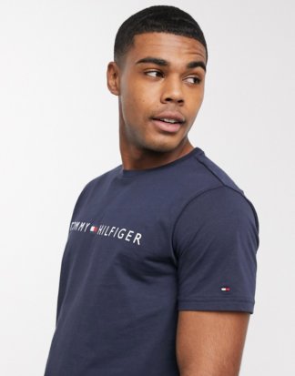 Tommy Hilfiger - Lounge-T-Shirt in Marineblau mit Flaggenlogo-Navy