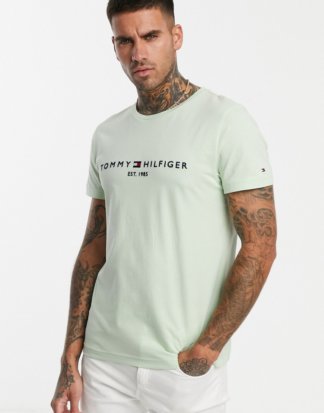 Tommy Hilfiger - T-Shirt in Mintgrün mit aufgesticktem Flaggenlogo