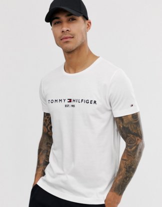 Tommy Hilfiger - Weißes T-Shirt mit Flaggen-Logostickerei