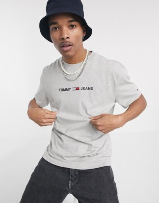 Tommy Jeans - Kalkgraues T-Shirt mit kleinem Logo auf der Brust