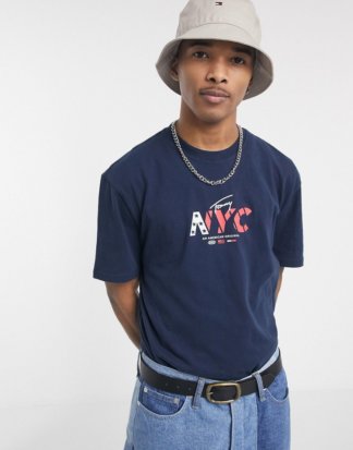 Tommy Jeans - NYC - Marineblaues T-Shirt mit kleinem Logo auf der Brust-Navy